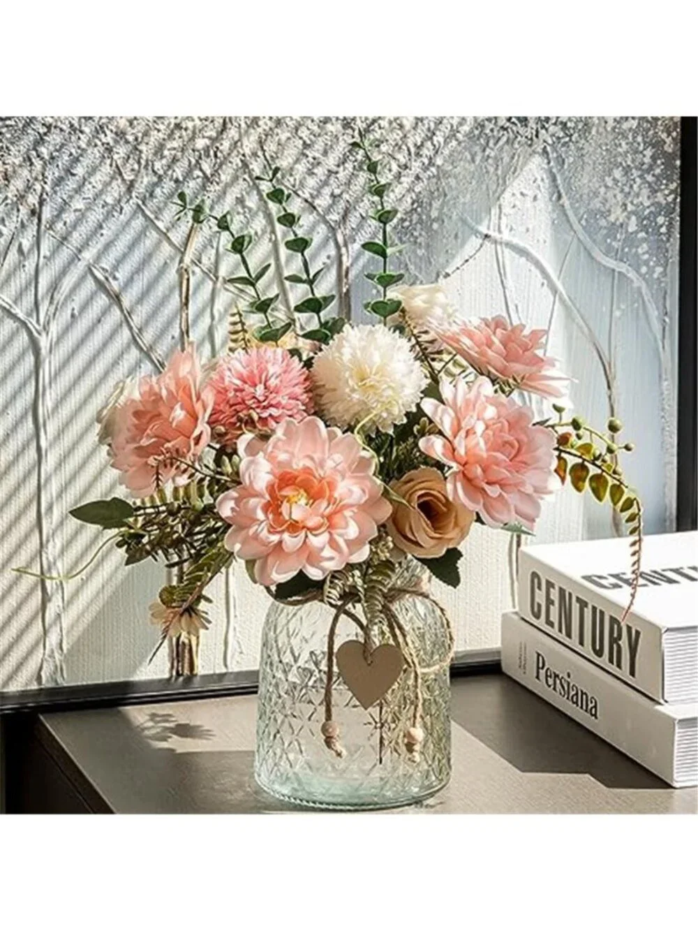 Artificial Flowers With Vase Pink Silk Roses Hydrangea Dahlia Table Centerpiece
